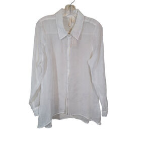 Red Camel Women's Button Up Blouse Top Collared Long Sleeves Ivory Large NEW